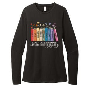 Floral Books Never Underestimate A Public School Teacher Womens CVC Long Sleeve Shirt