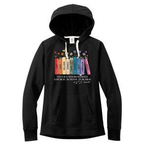 Floral Books Never Underestimate A Public School Teacher Women's Fleece Hoodie