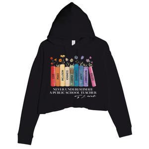 Floral Books Never Underestimate A Public School Teacher Crop Fleece Hoodie