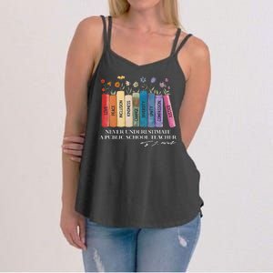 Floral Books Never Underestimate A Public School Teacher Women's Strappy Tank