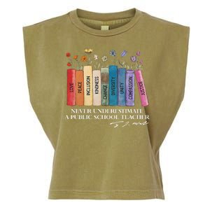 Floral Books Never Underestimate A Public School Teacher Garment-Dyed Women's Muscle Tee