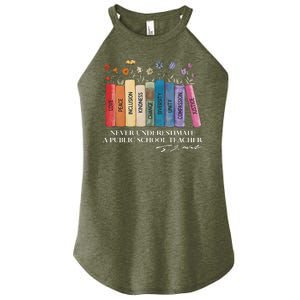 Floral Books Never Underestimate A Public School Teacher Women's Perfect Tri Rocker Tank