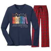 Floral Books Never Underestimate A Public School Teacher Women's Long Sleeve Flannel Pajama Set 