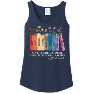 Floral Books Never Underestimate A Public School Teacher Ladies Essential Tank