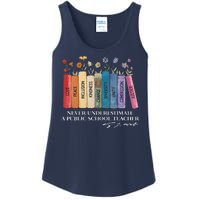 Floral Books Never Underestimate A Public School Teacher Ladies Essential Tank