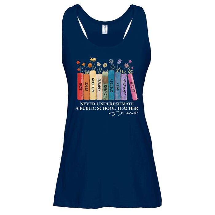 Floral Books Never Underestimate A Public School Teacher Ladies Essential Flowy Tank