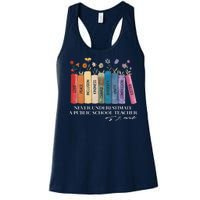 Floral Books Never Underestimate A Public School Teacher Women's Racerback Tank