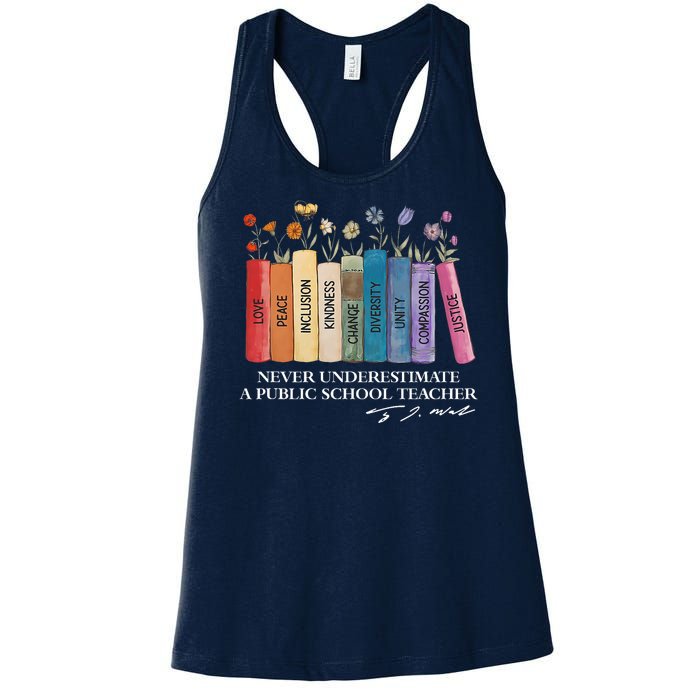 Floral Books Never Underestimate A Public School Teacher Women's Racerback Tank