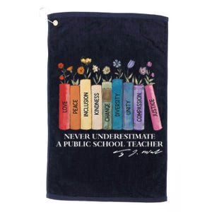 Floral Books Never Underestimate A Public School Teacher Platinum Collection Golf Towel