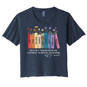 Floral Books Never Underestimate A Public School Teacher Women's Crop Top Tee