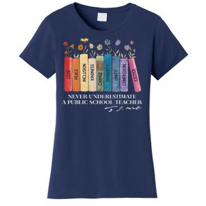 Floral Books Never Underestimate A Public School Teacher Women's T-Shirt