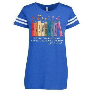 Floral Books Never Underestimate A Public School Teacher Enza Ladies Jersey Football T-Shirt