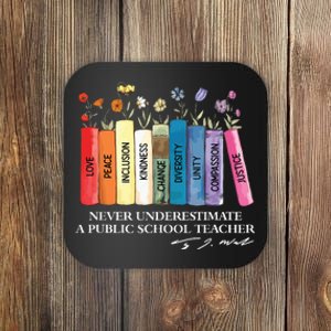 Floral Books Never Underestimate A Public School Teacher Coaster