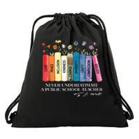 Floral Books Never Underestimate A Public School Teacher Drawstring Bag