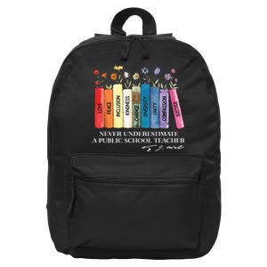 Floral Books Never Underestimate A Public School Teacher 16 in Basic Backpack