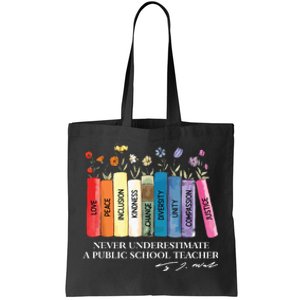 Floral Books Never Underestimate A Public School Teacher Tote Bag