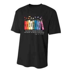 Floral Books Never Underestimate A Public School Teacher Youth Performance Sprint T-Shirt