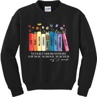 Floral Books Never Underestimate A Public School Teacher Kids Sweatshirt