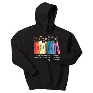 Floral Books Never Underestimate A Public School Teacher Kids Hoodie