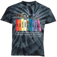 Floral Books Never Underestimate A Public School Teacher Kids Tie-Dye T-Shirt