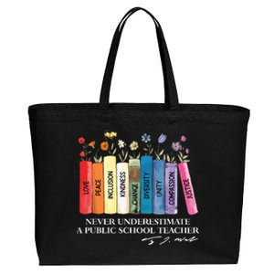 Floral Books Never Underestimate A Public School Teacher Cotton Canvas Jumbo Tote