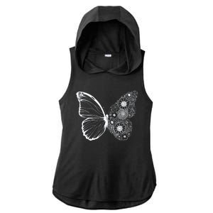 Floral Butterfly Nature Ladies PosiCharge Tri-Blend Wicking Draft Hoodie Tank