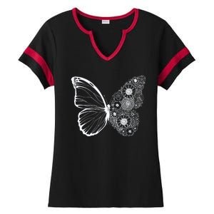 Floral Butterfly Nature Ladies Halftime Notch Neck Tee