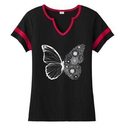 Floral Butterfly Nature Ladies Halftime Notch Neck Tee