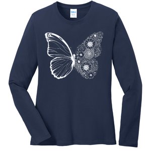 Floral Butterfly Nature Ladies Long Sleeve Shirt