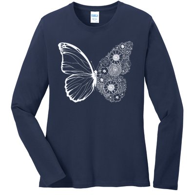 Floral Butterfly Nature Ladies Long Sleeve Shirt