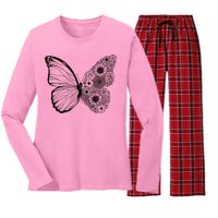 Floral Butterfly Nature Women's Long Sleeve Flannel Pajama Set 