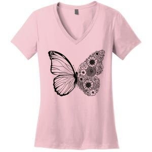 Floral Butterfly Nature Women's V-Neck T-Shirt