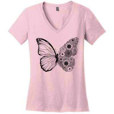 Floral Butterfly Nature Women's V-Neck T-Shirt