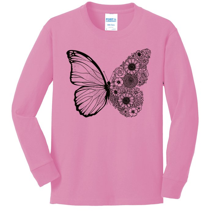 Floral Butterfly Nature Kids Long Sleeve Shirt