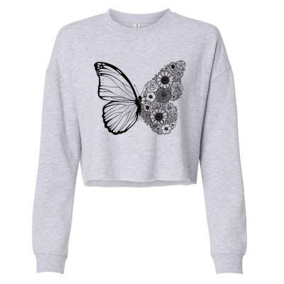 Floral Butterfly Nature Cropped Pullover Crew