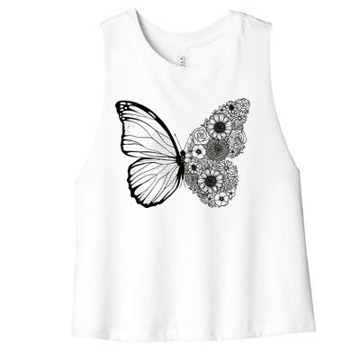 Floral Butterfly Nature Women's Racerback Cropped Tank