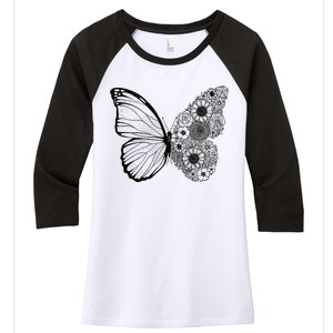 Floral Butterfly Nature Women's Tri-Blend 3/4-Sleeve Raglan Shirt