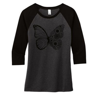 Floral Butterfly Nature Women's Tri-Blend 3/4-Sleeve Raglan Shirt