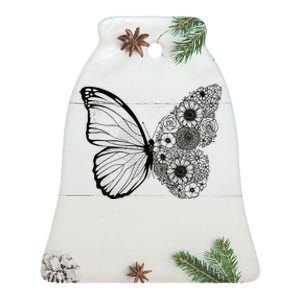 Floral Butterfly Nature Ceramic Bell Ornament