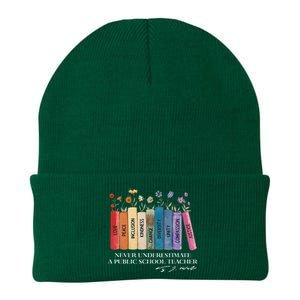 Floral Books Never Underestimate A Public School Teacher Knit Cap Winter Beanie