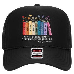 Floral Books Never Underestimate A Public School Teacher High Crown Mesh Back Trucker Hat