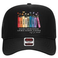 Floral Books Never Underestimate A Public School Teacher High Crown Mesh Back Trucker Hat