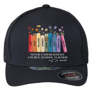 Floral Books Never Underestimate A Public School Teacher Flexfit Unipanel Trucker Cap