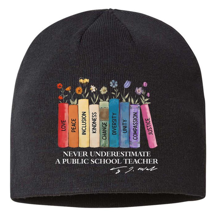 Floral Books Never Underestimate A Public School Teacher Sustainable Beanie