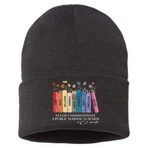 Floral Books Never Underestimate A Public School Teacher Sustainable Knit Beanie