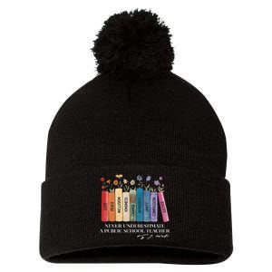 Floral Books Never Underestimate A Public School Teacher Pom Pom 12in Knit Beanie