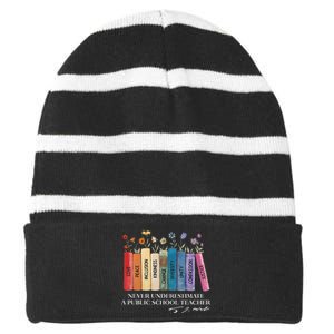 Floral Books Never Underestimate A Public School Teacher Striped Beanie with Solid Band