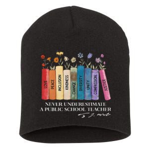 Floral Books Never Underestimate A Public School Teacher Short Acrylic Beanie