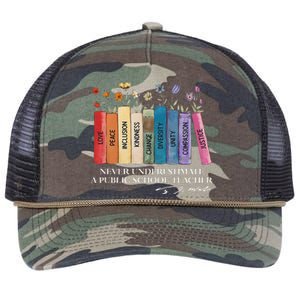 Floral Books Never Underestimate A Public School Teacher Retro Rope Trucker Hat Cap