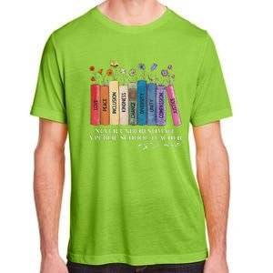 Floral Books Never Underestimate A Public School Teacher Adult ChromaSoft Performance T-Shirt